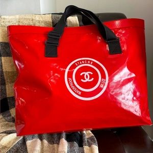 Authentic Chanel Waterproof Red Vinyl Large Beach Tote